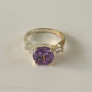Elegant Purple Gemstone Silver Ring 3 stone woman size 8